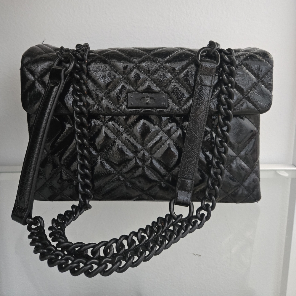 Elegant Black Kurt Geiger Quilted Chain Shoulder Bag